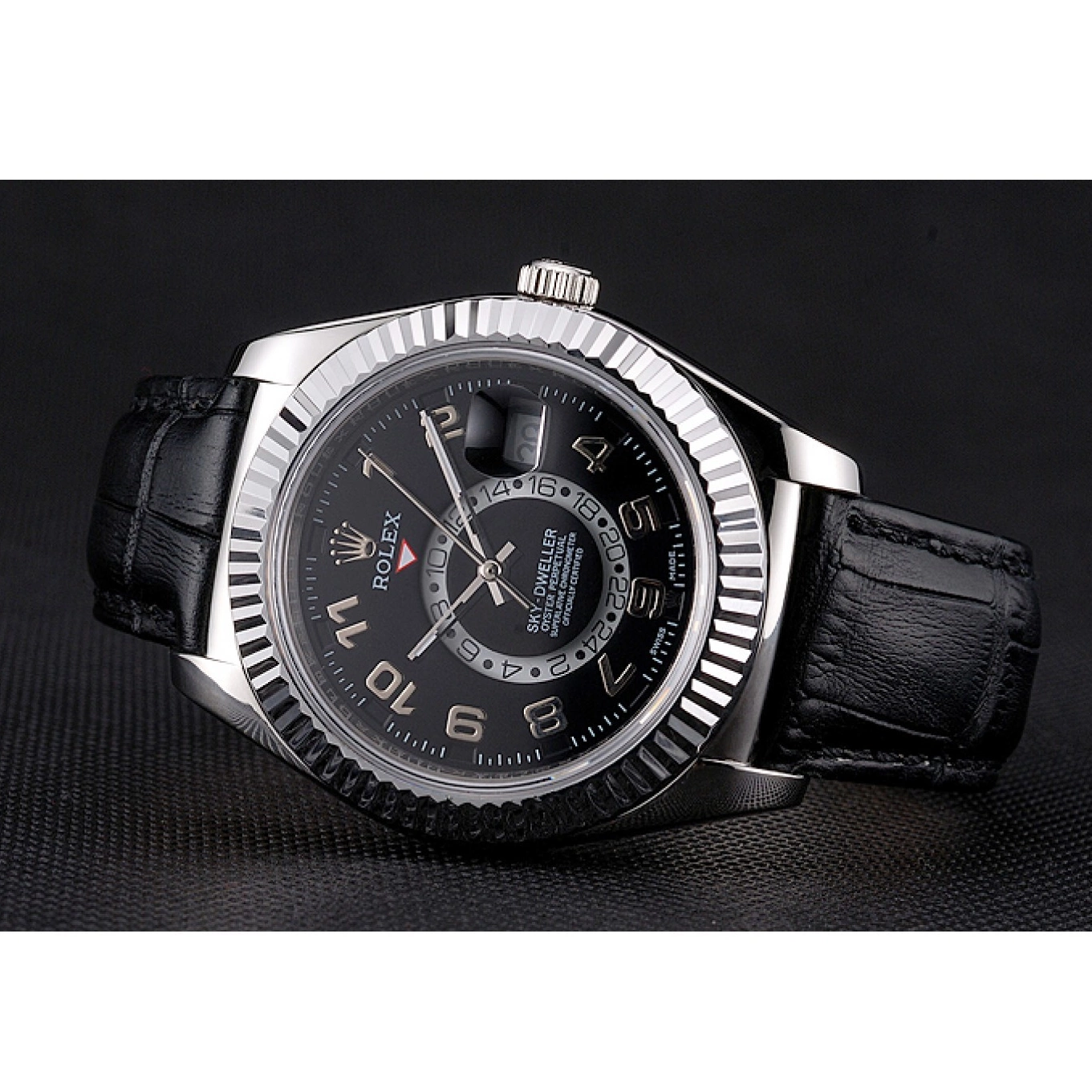 AAA Replica Watches Steel Dweller Case Leather Strap Stainless Sky Dial Black Black Rolex 0701